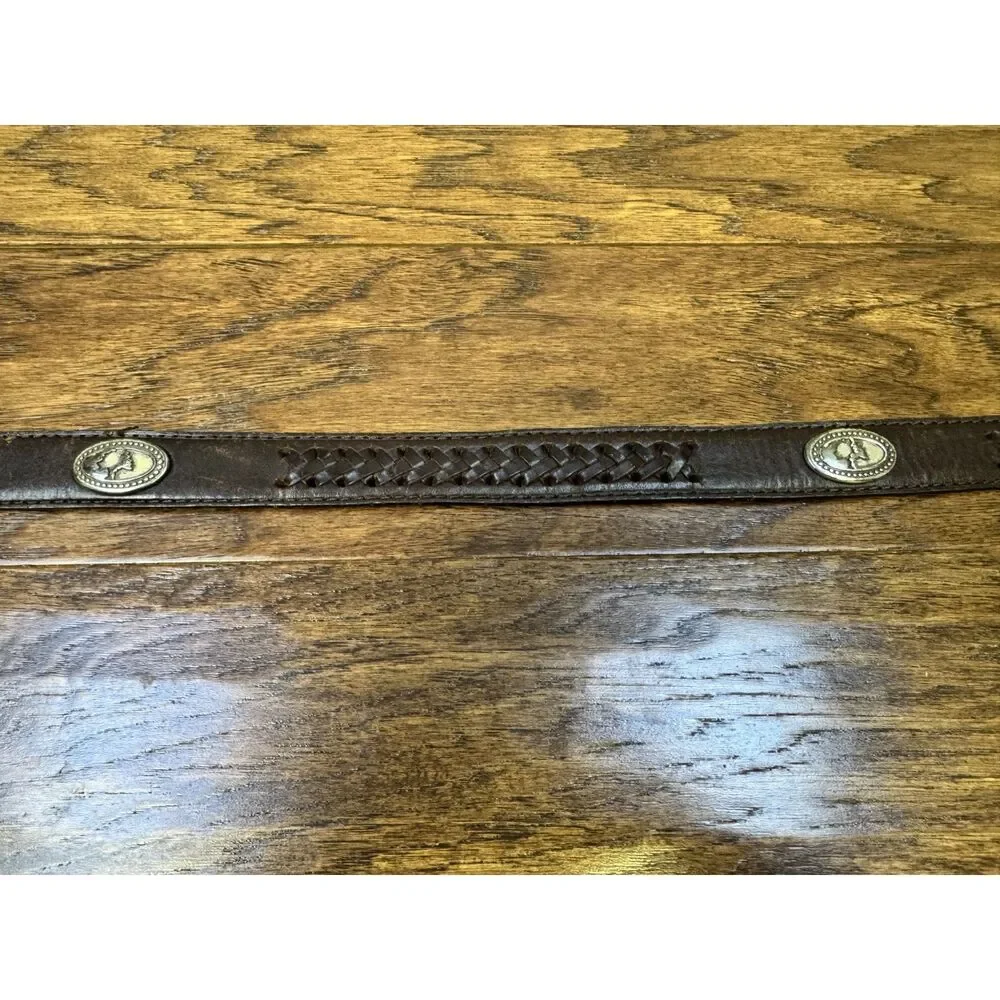 Genuine Leather Concho Belt Dark Brown Silver Patina, Sz 40